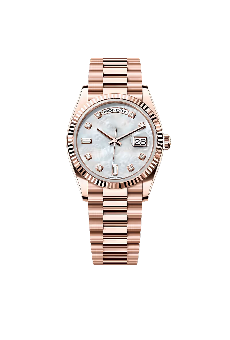36 Rose Gold Wrist Watch with White Pearl Dial