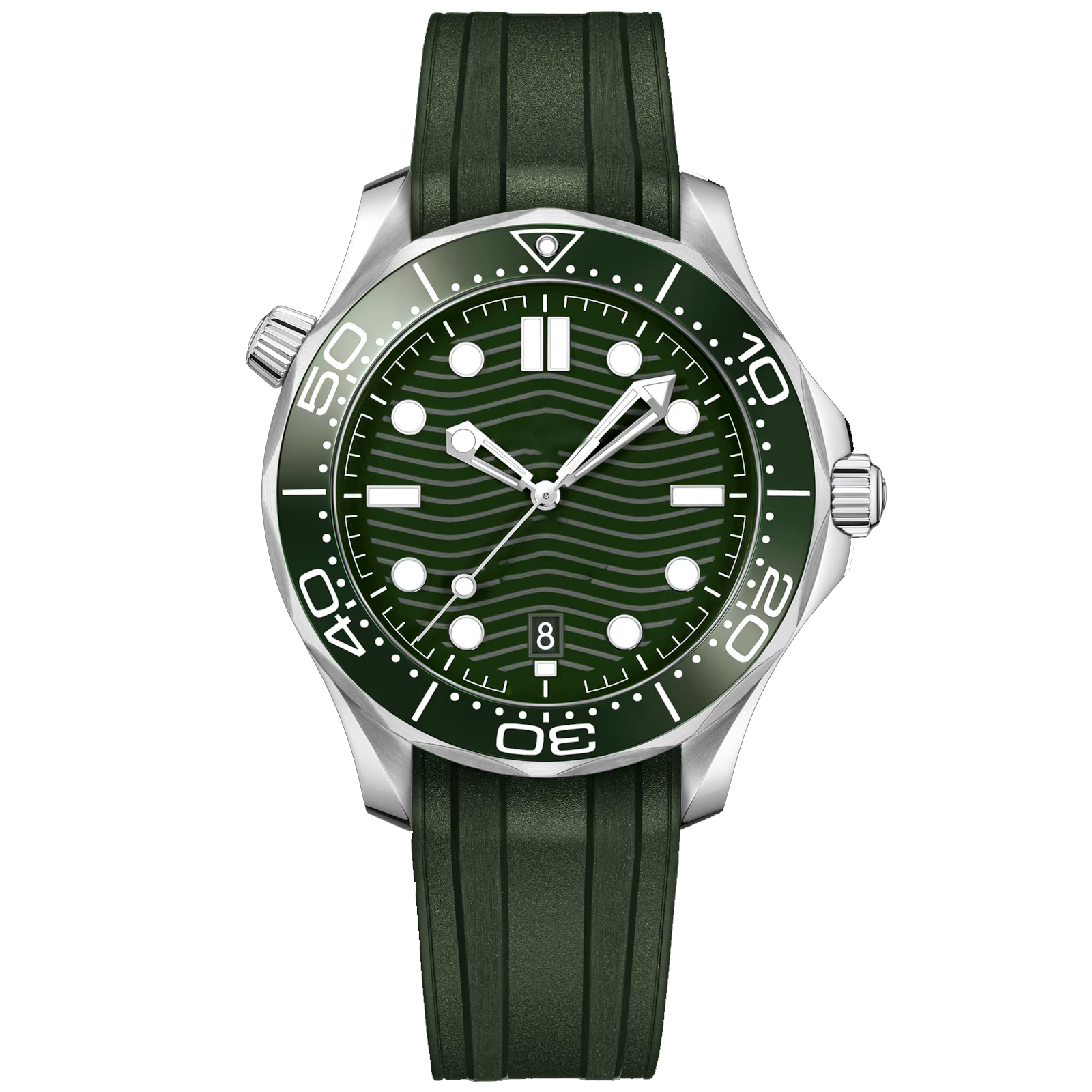 Green Dial Diver Style Sports Watch with Rubber Strap