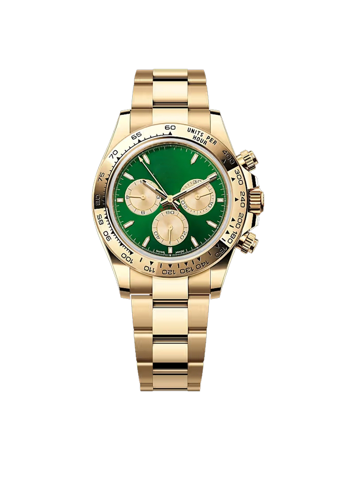 Gold Green Dial Chronograph Watch with Stainless Steel Bracelet