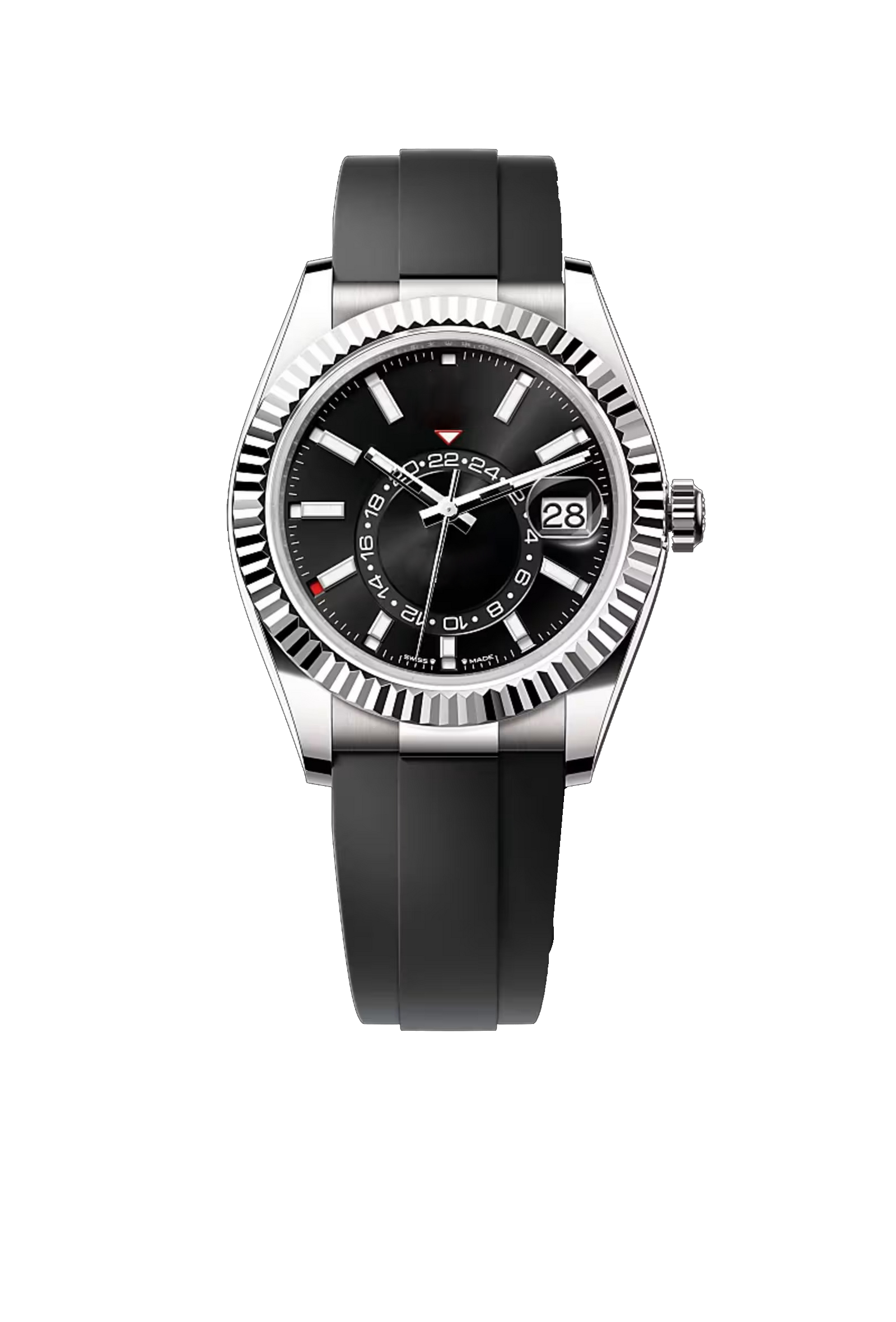 Luxury Black Dial Stainless Steel Watch with Rubber Strap