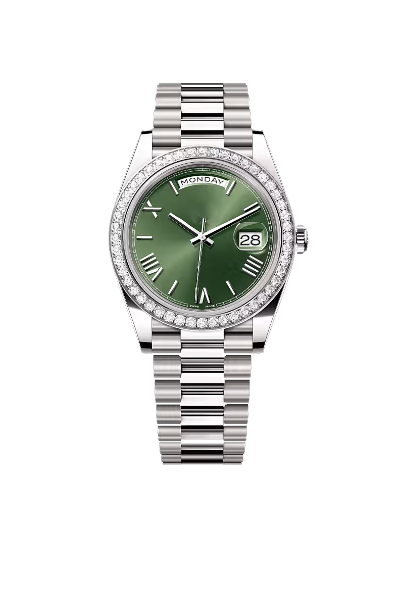 40 Luxury Silver Green Dial Diamond Bezel Watch