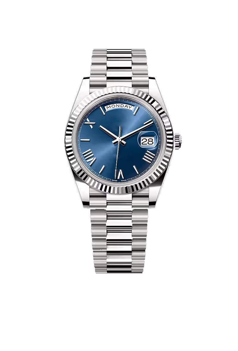 40 Premium Stainless Steel Blue Dial Wrist Watch