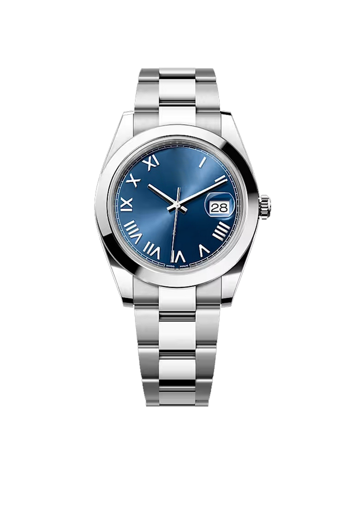 Blue Roman Numeral Dial Silver Stainless Steel Classic Watch