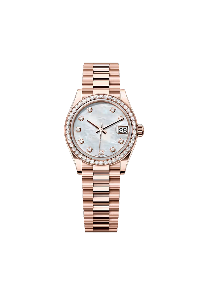 Rose Gold Pearl Dial Crystal Bezel Luxury Watch