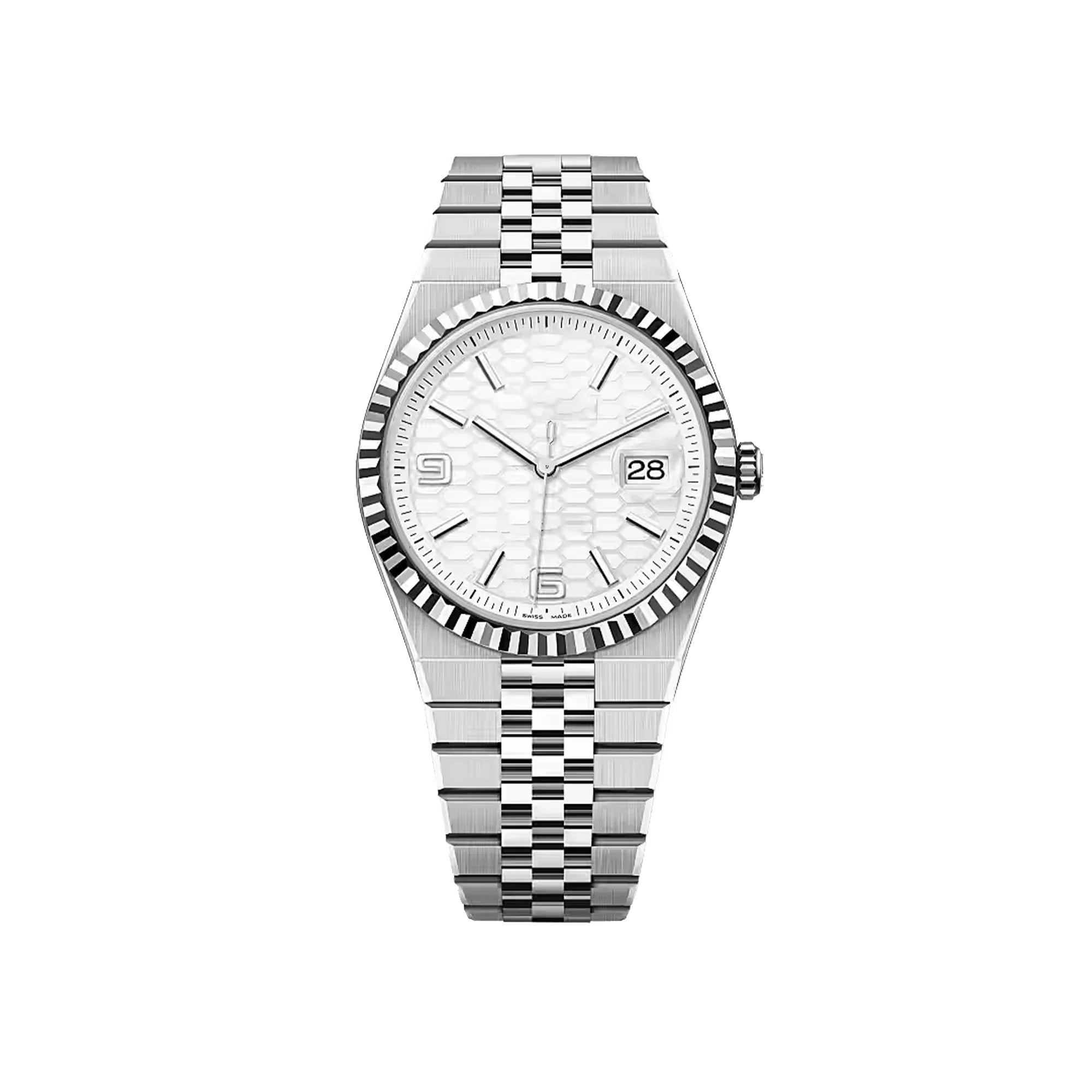 Silver White Dial Honeycomb Pattern Classic Watch 40