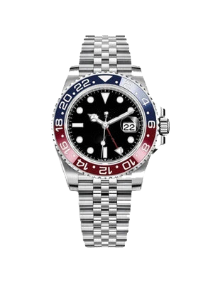 Blue & Red Bezel Silver Stainless Steel GMT Watch