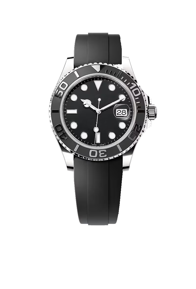 Black Dial Silver Sports Watch with Rubber Strap