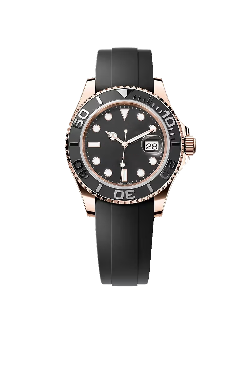 Rose Gold Black Dial Sports Watch with Black Rubber Strap