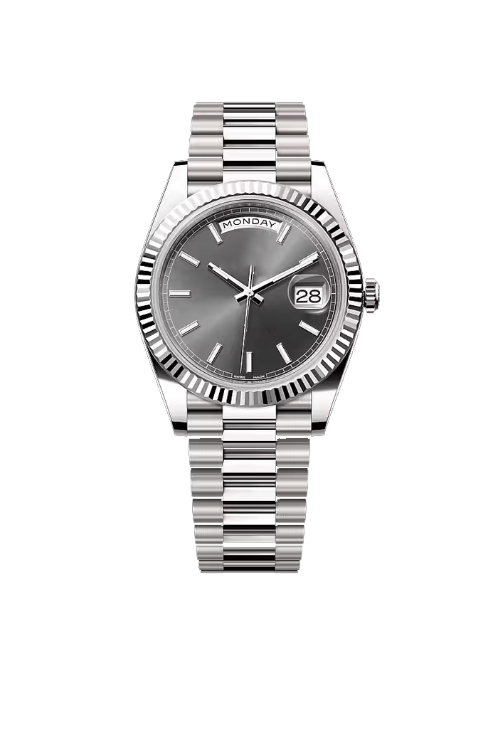40 Luxury Silver Day-Date Watch with Grey Dial