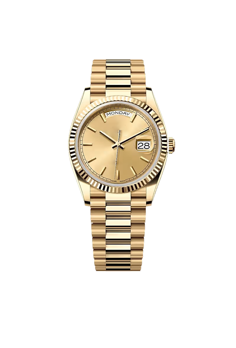 36 Elegant Gold Watch with Champagne Dial & Fluted Bezel