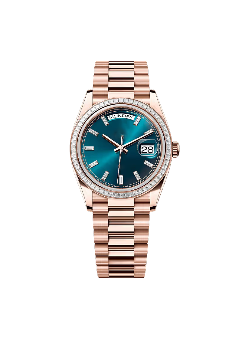 36 Rose Gold Watch with Blue Sunburst Dial & Crystal Bezel