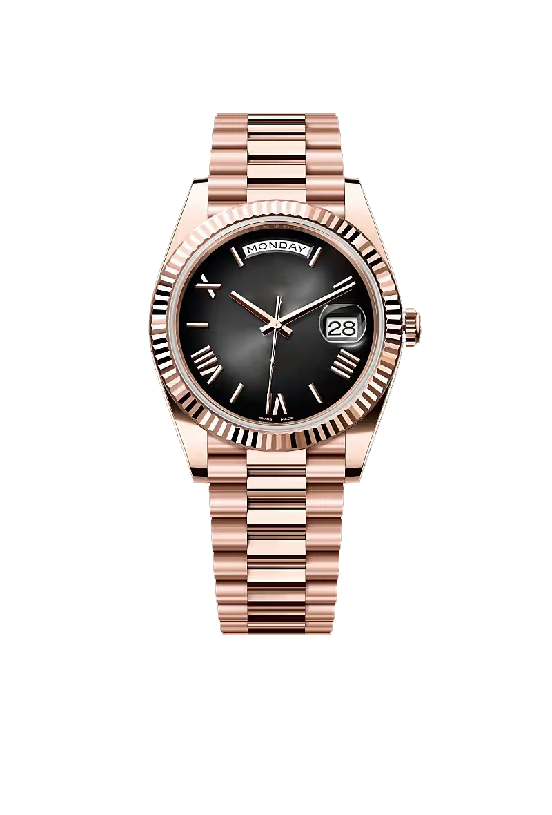 40 Luxury Rose Gold Day-Date Watch with Black Dial