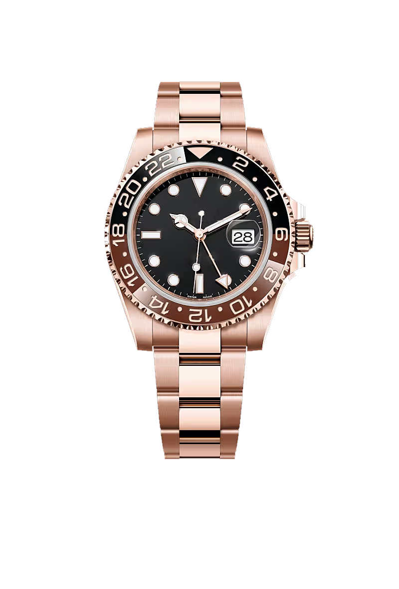 Rose Gold Black Dial Dual-Time Style Watch
