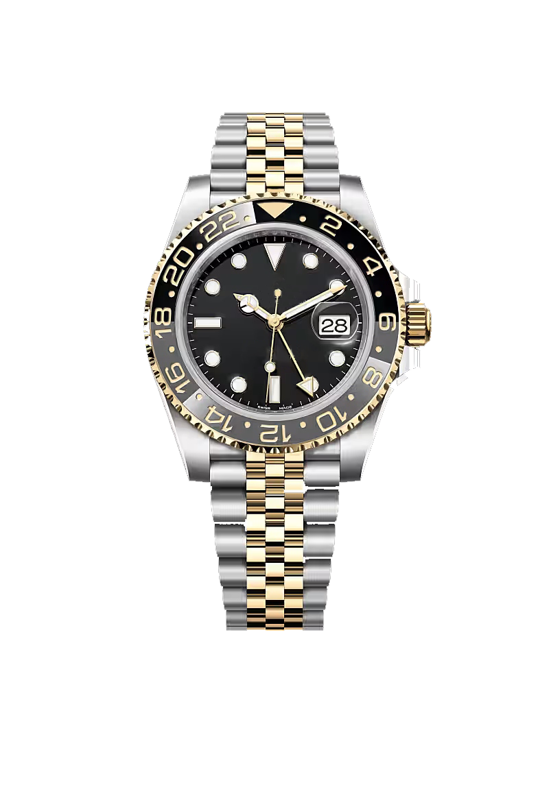 Two-Tone Gold & Silver Black Dial Luxury Watch