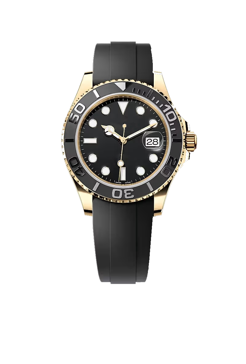Gold Black Dial Sports Watch with Black Rubber Strap