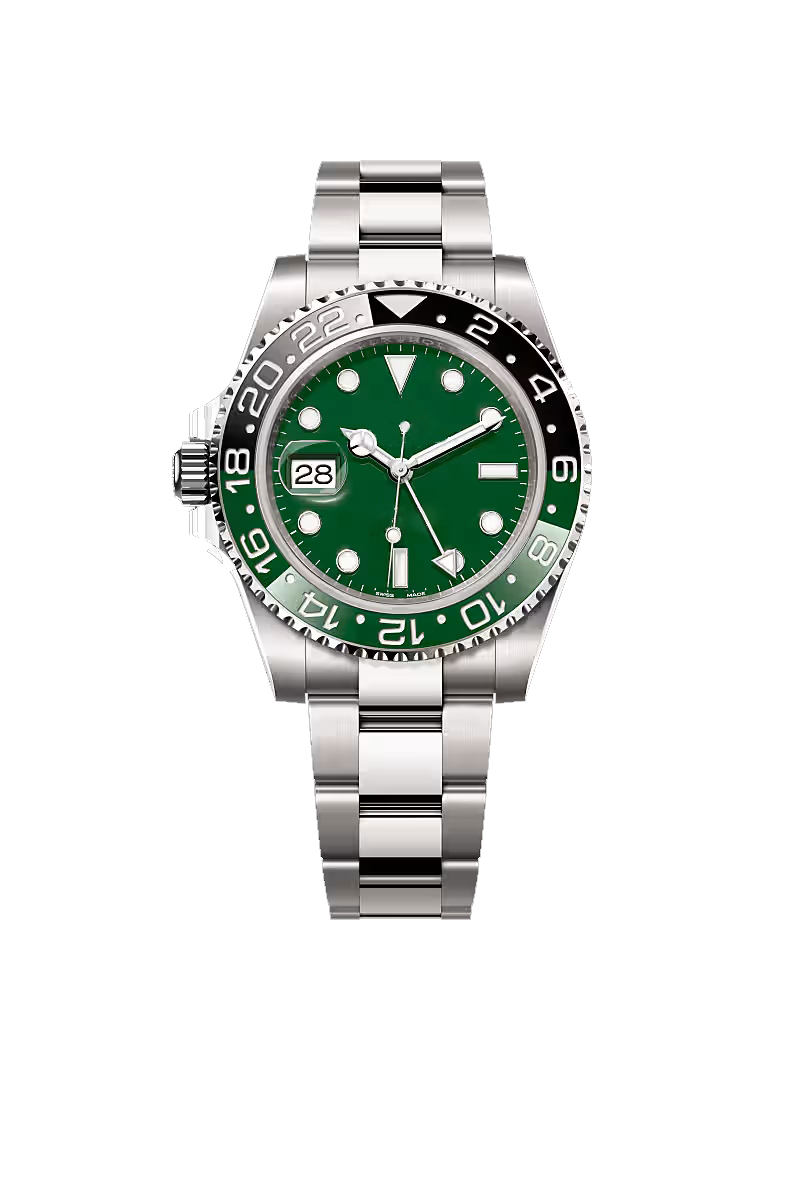 Green Dial Silver Stainless Steel Dual-Time Style Watch