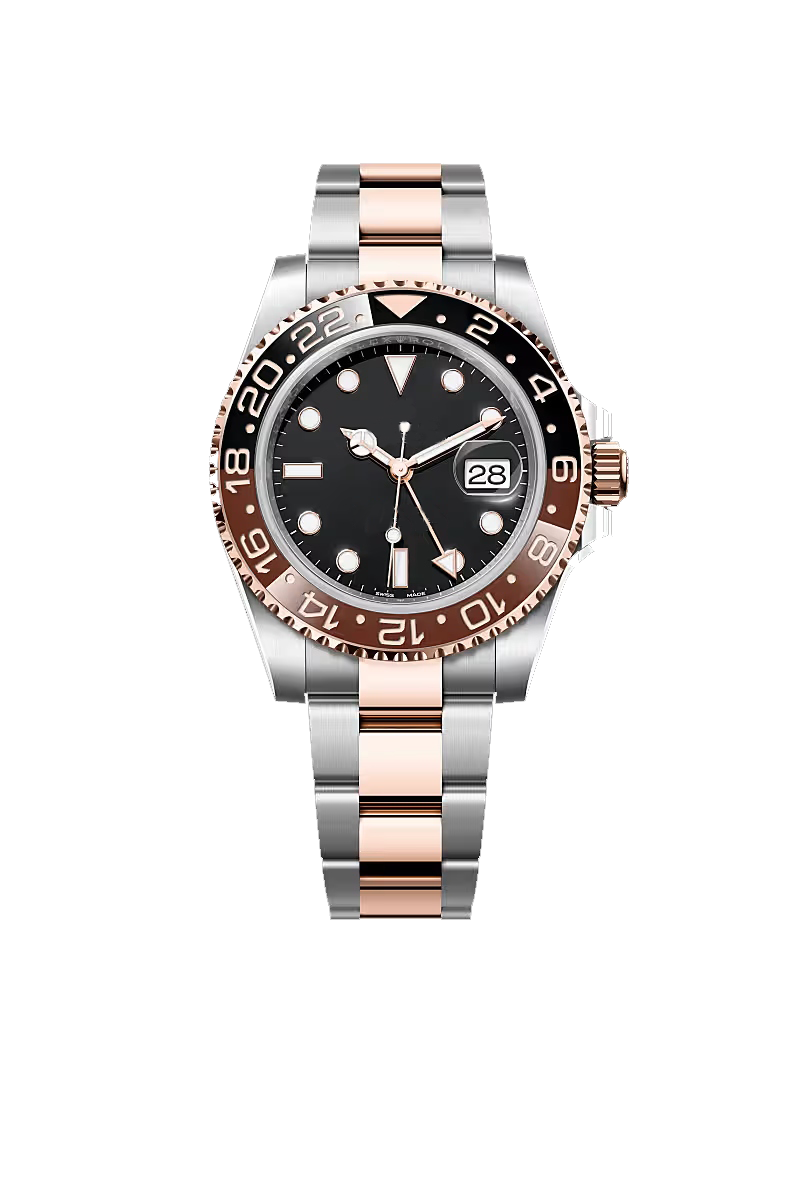 Rose Gold & Silver Black Dial Dual-Time Style Watch