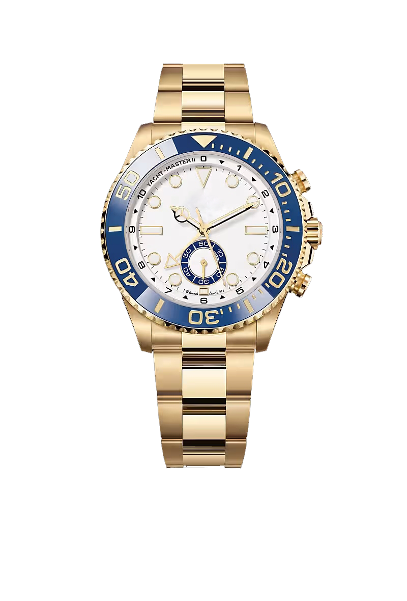 Gold Blue Bezel White Dial Chronograph Luxury Watch