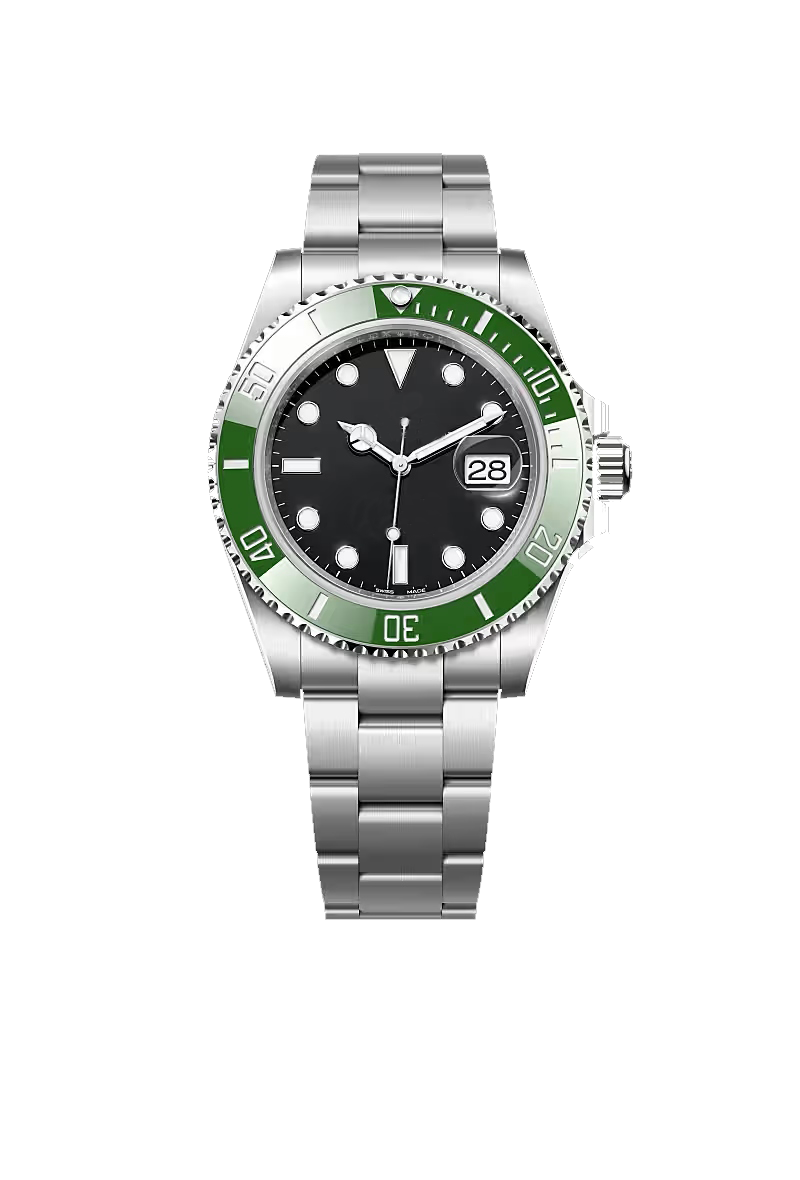 Green Bezel Black Dial Silver Stainless Steel Sports Watch