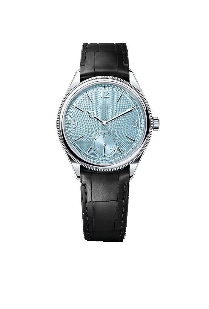 Ice Blue Textured Dial Classic Dress Watch with Black Leather Strap