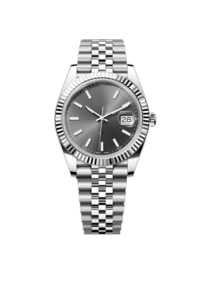 Silver Gray Dial Stainless Steel Classic Watch with Fluted Bezel