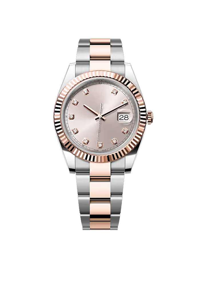 Rose Gold & Silver White Dial Classic Watch with Crystal Hour Markers