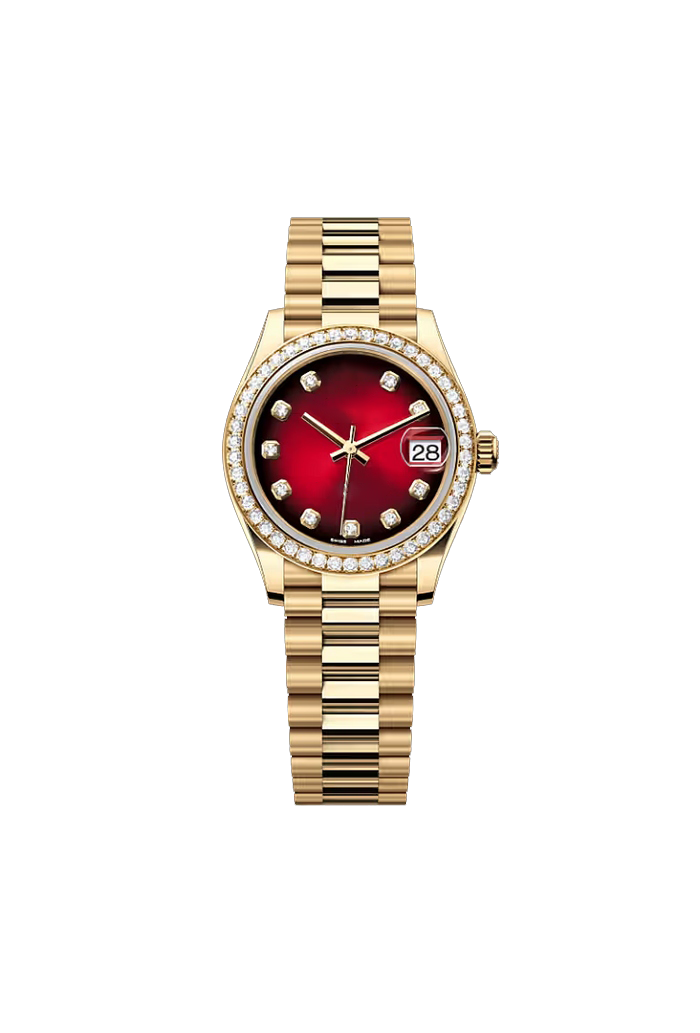 Red Dial Diamond Bezel Gold Watch.