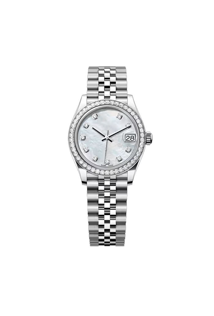 Silver White Mother-of-Pearl Dial Crystal Bezel Luxury Watch