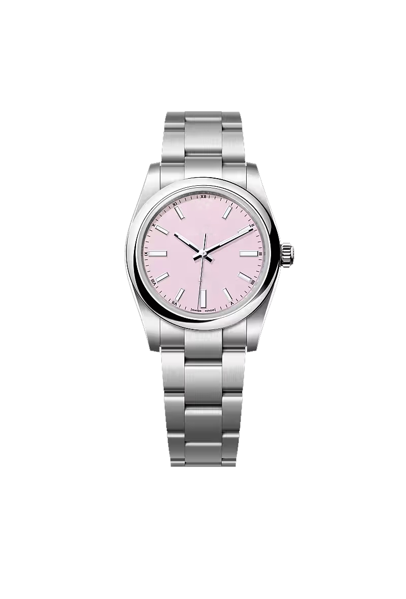 Pink Roman Numeral Dial Silver Stainless Steel Classic Watch