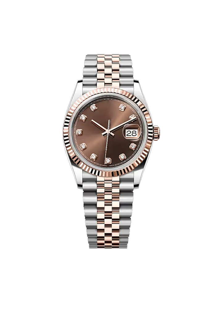 Rose Gold & Silver Brown Dial Crystal Bezel Watch