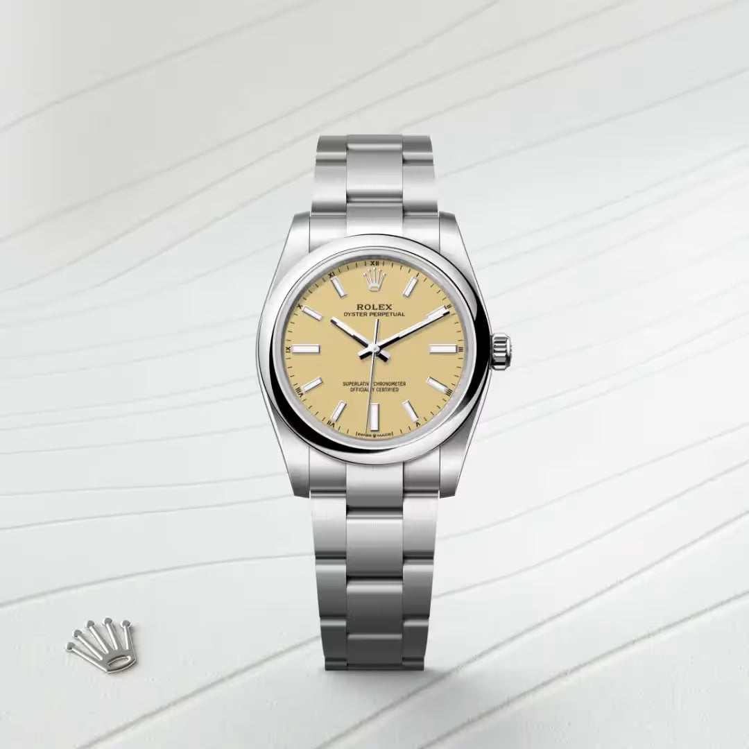 Oyster Perpetual 34 Champagne Gold Stainless Steel Watch