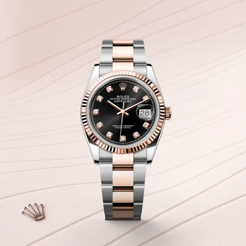 Datejust 36 Black Diamond Dial Rose Gold & Silver Luxury Watch