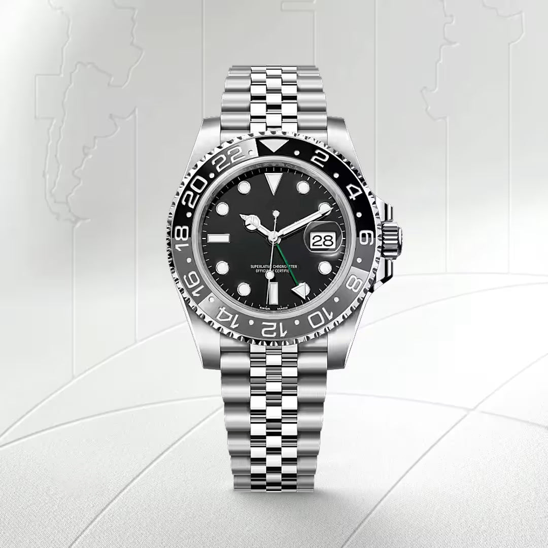 Men's Two-Tone Luxury Sterling Black Watch