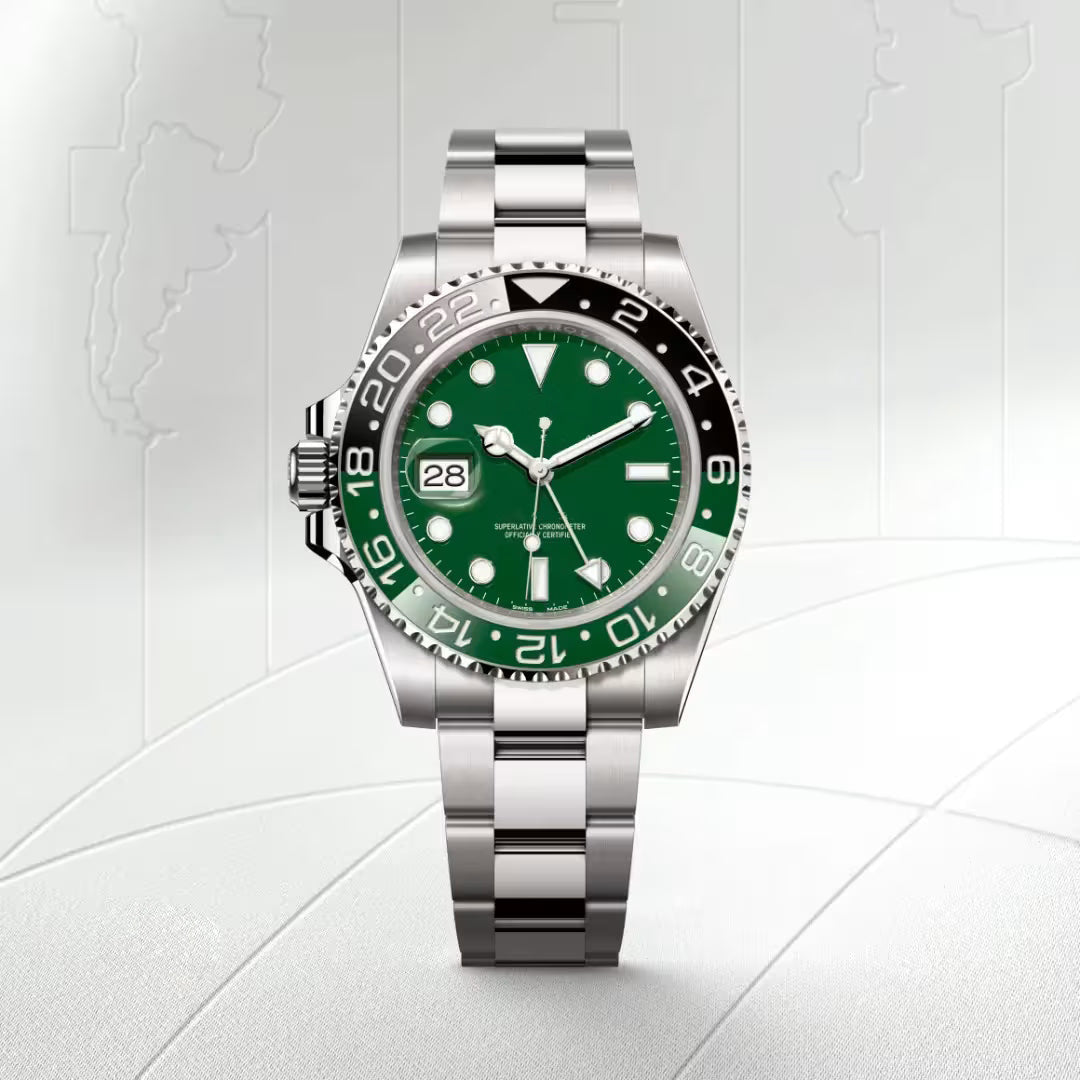 Men's Two-Tone Luxury Emerald Steel Explorer Watch