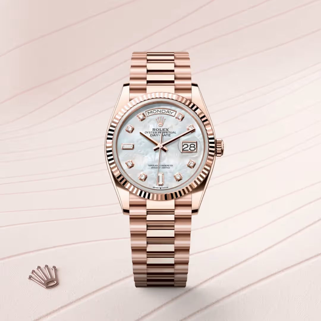 Day-Date 36 Rose Gold Wrist Watch with White Pearl Dial