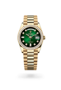 Day-Date 36 Gold Watch with Green Dial & Diamond Bezel