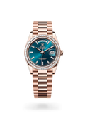 Day-Date 36 Rose Gold Watch with Blue Sunburst Dial & Crystal Bezel