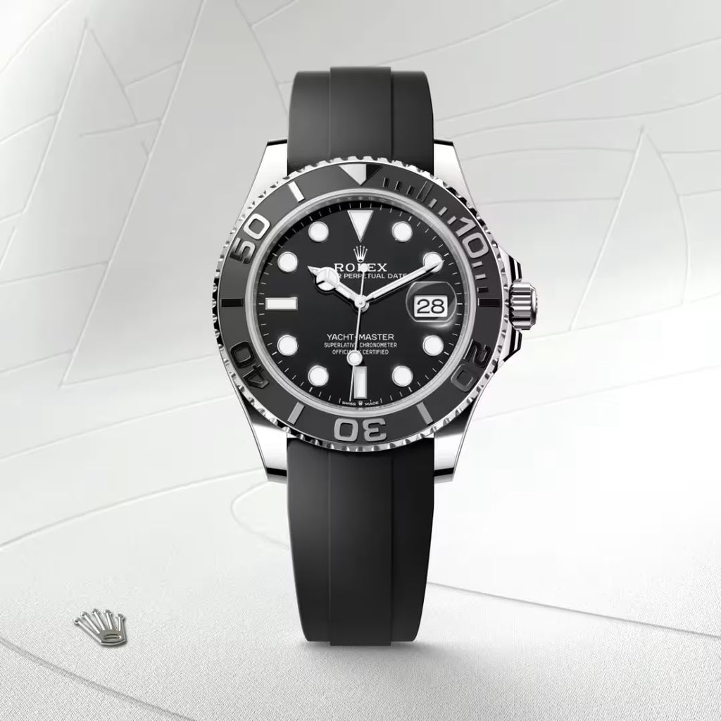 Yacht-Master 42 White Gold Black Dial Oysterflex Strap