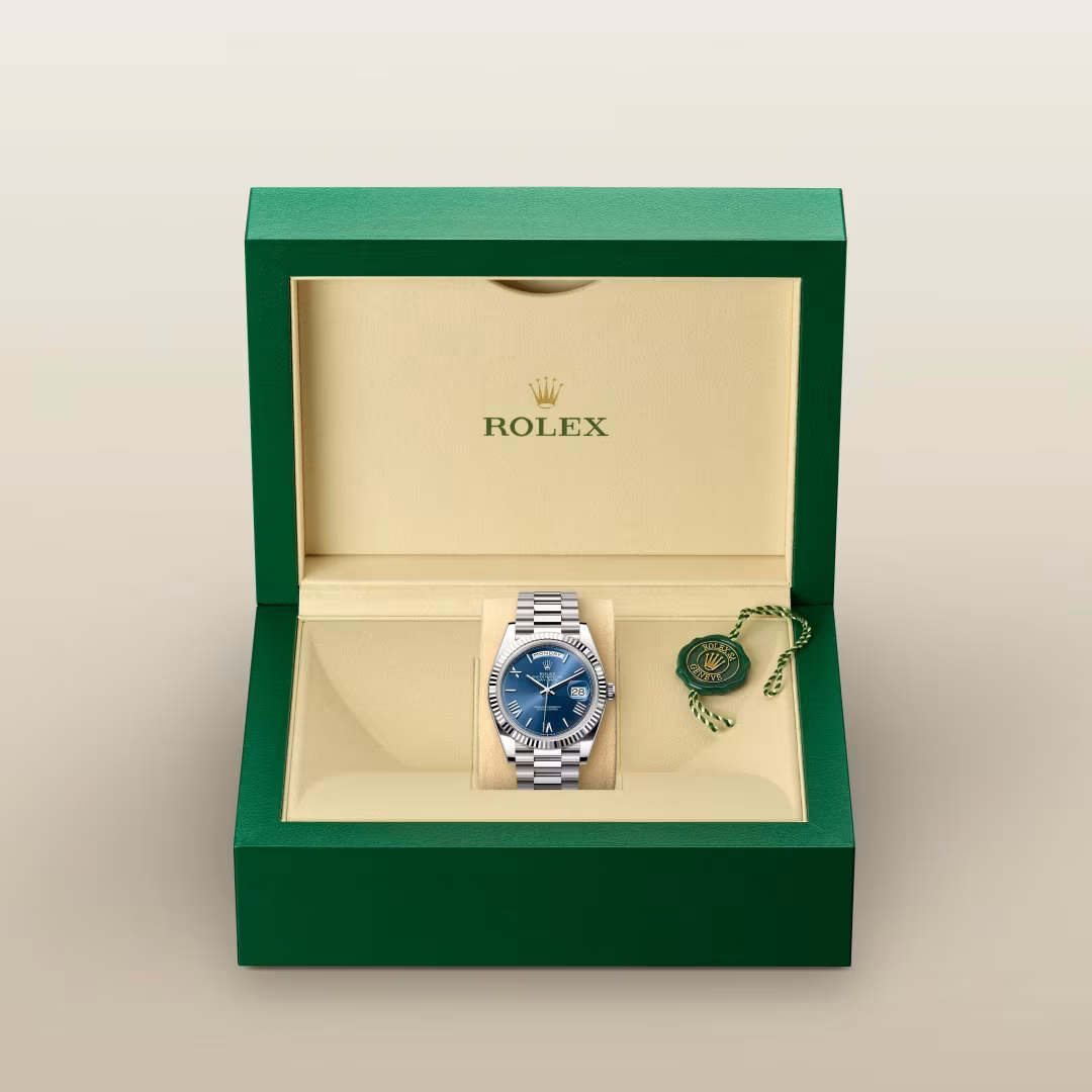 Day-Date 40 Premium Stainless Steel Blue Dial Wrist Watch