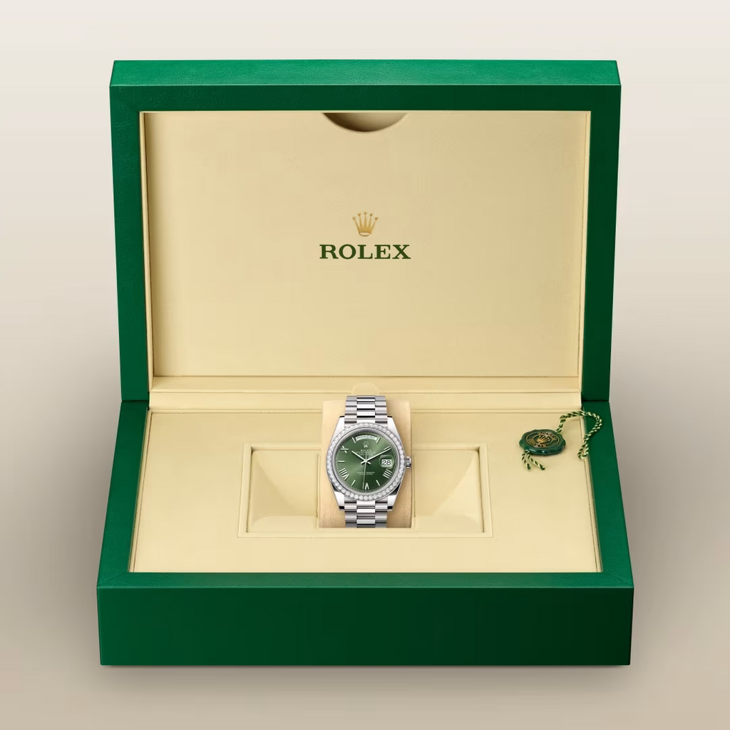 Day-Date 40 Luxury Silver  Green Dial Diamond Bezel Watch