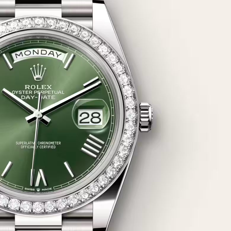 Day-Date 40 Luxury Silver  Green Dial Diamond Bezel Watch