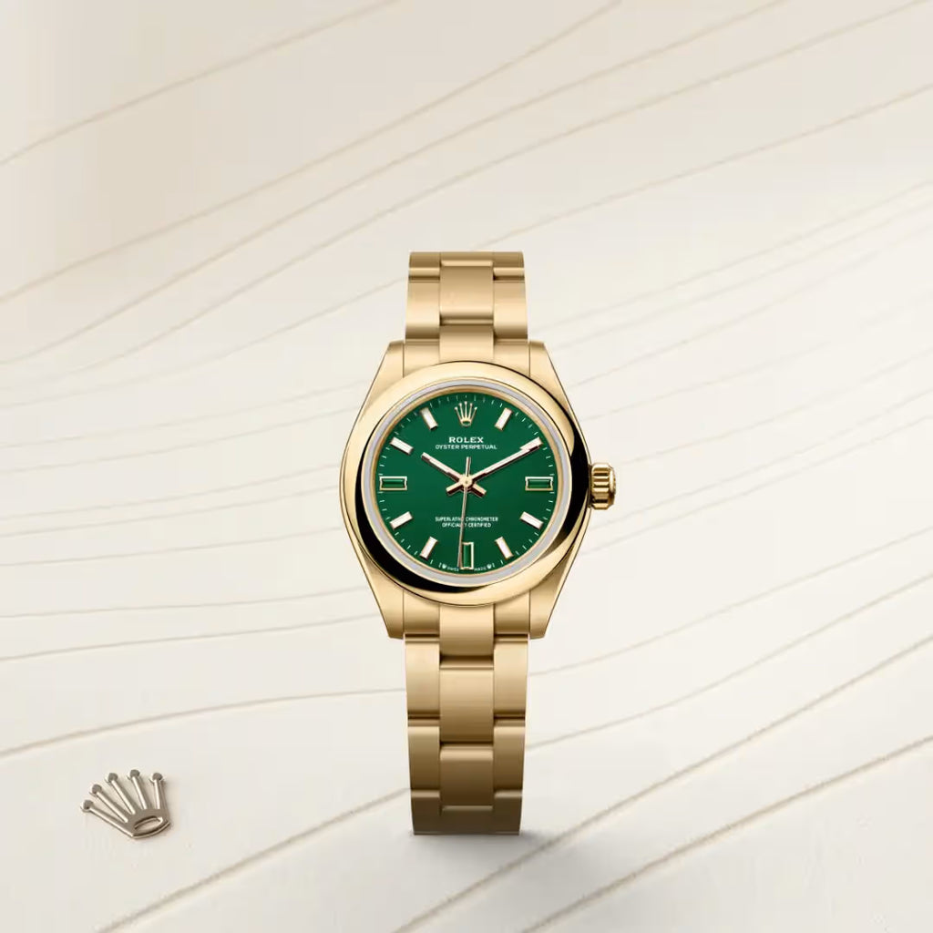 Oyster Perpetual 28 Oyster Perpetual Green Dial Gold Watch