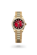 Datejust 31 Red Dial Diamond Bezel Gold Watch.