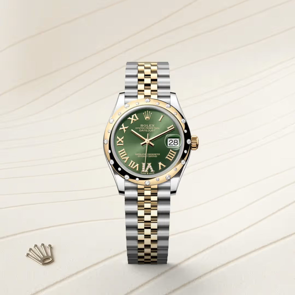 Datejust 31 Green Roman Diamond Bezel Jubilee Watch