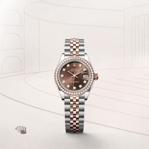 Datejust 28 Chocolate Diamond Dial Rose Gold Two-Tone Watch