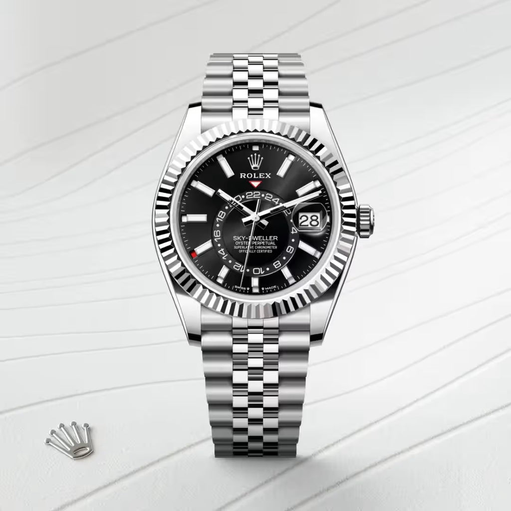 Sky-Dweller Luxury Black Dial Fluted Bezel Men’s Watch